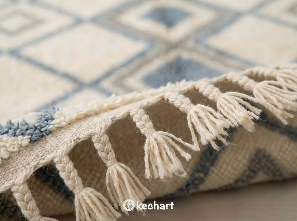 Custom Beni Ourain Rug - Handwoven Moroccan Wool with Organic Blue & Grey Pattern