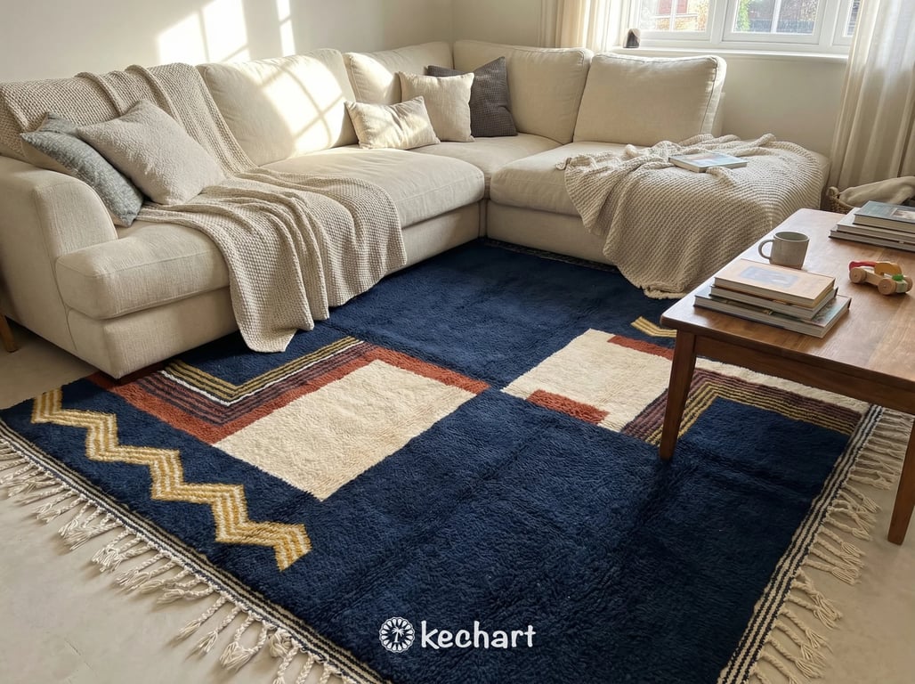 Custom Size Beni Ourain Rug - Handwoven Moroccan Wool in Rust & Cream Geometric