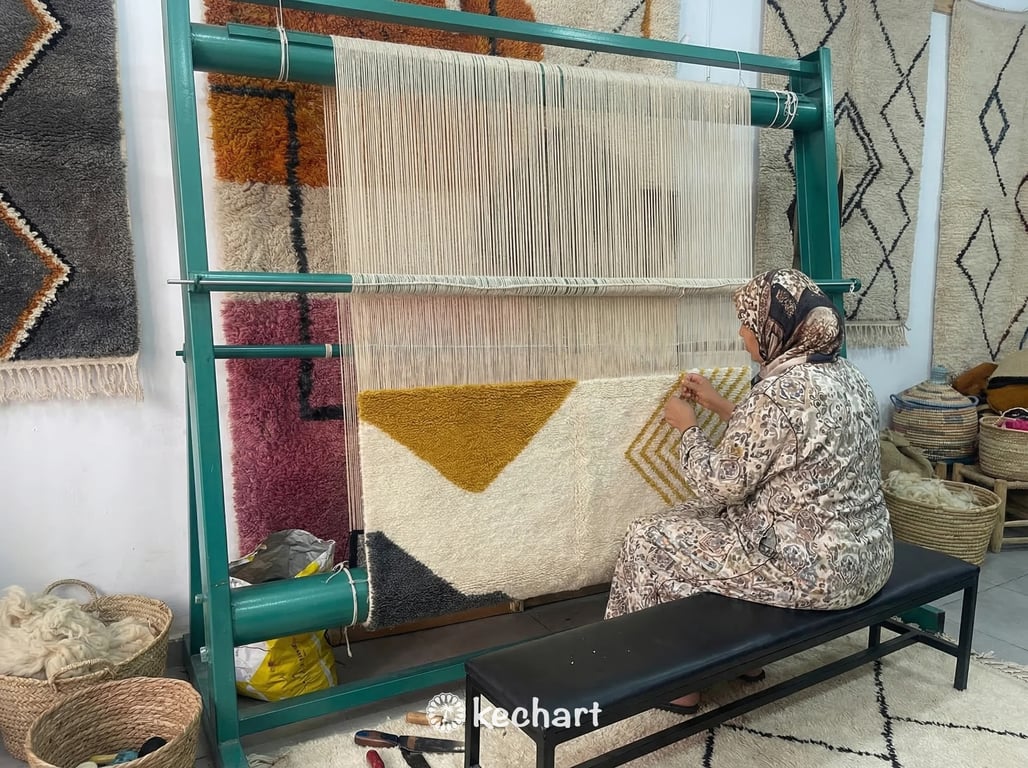 Handwoven Custom Beni Ourain Rug - Natural Cream & Curry Yellow Wool