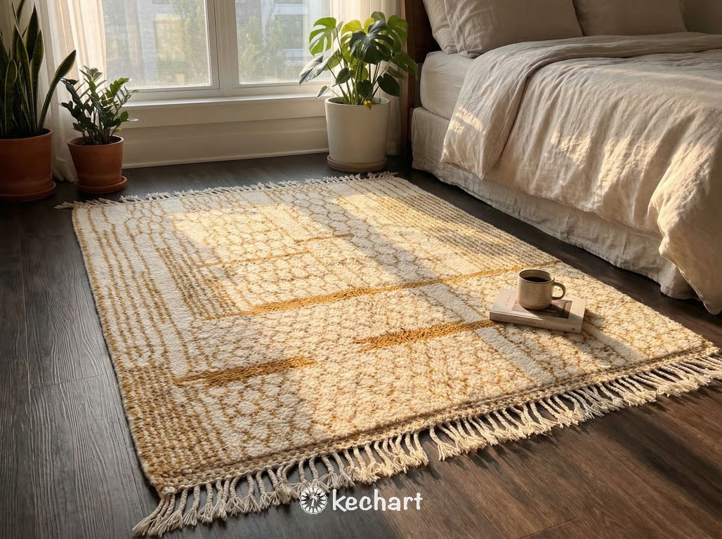 Custom Beni Ourain Rug - Handwoven Moroccan Wool Rug in Cream & Desert Sun