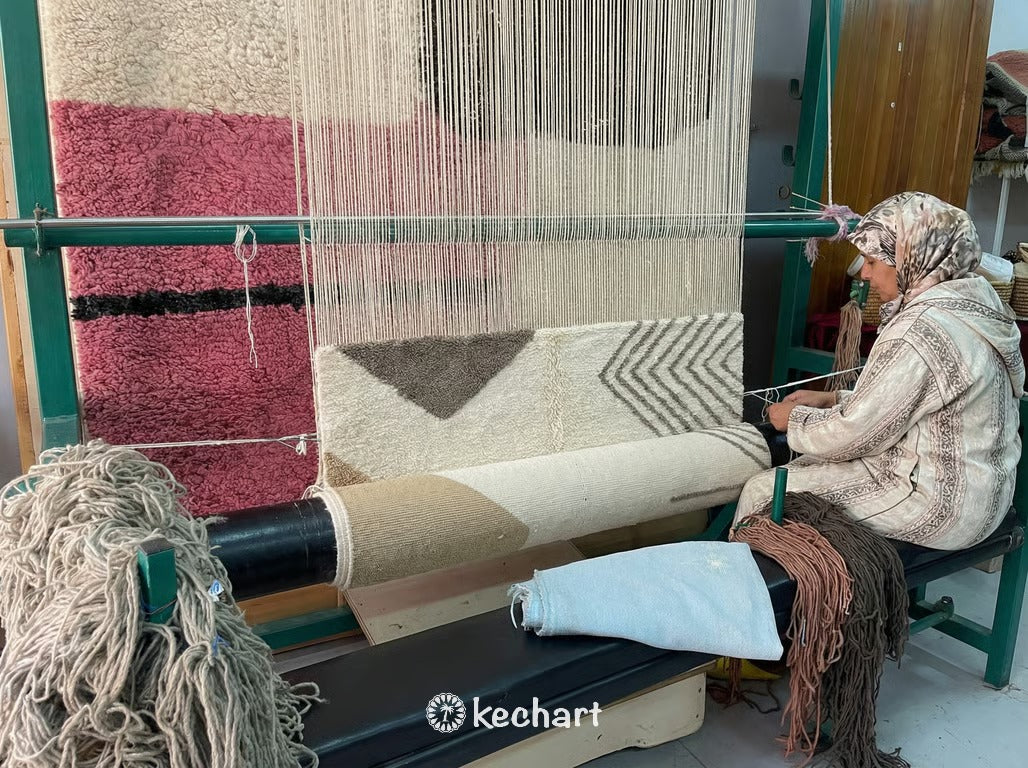 Custom Beni Ourain Rug - Made to Order Warm Taupe Geometric Wool Rug