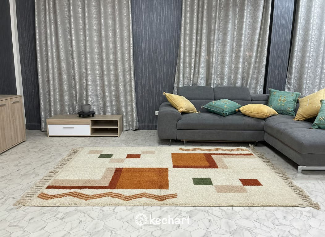 Custom Size Moroccan Beni Ourain Rug - Plush Wool Geometric in Earth Tones