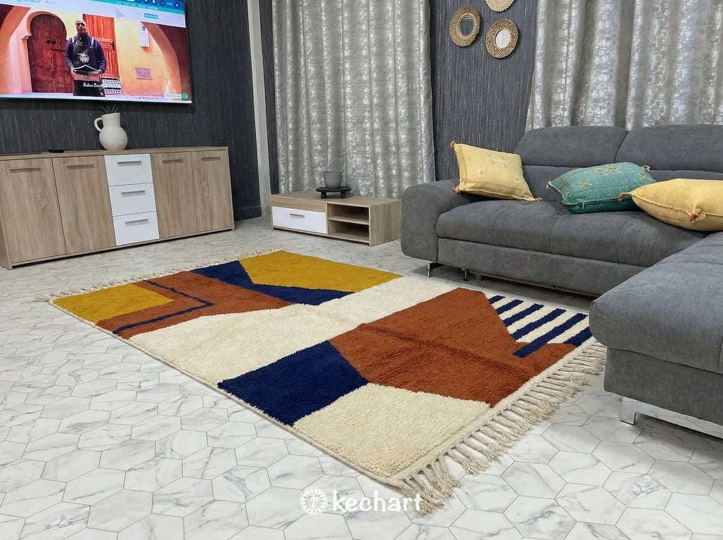 Custom Beni Ourain Rug - Handwoven Moroccan Wool, Rust & Cream Diamonds