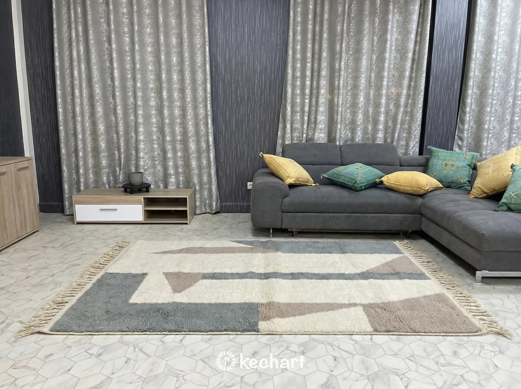 Custom Size Beni Ourain Rug - Handwoven Grey & Taupe Diamond Wool Area Rug