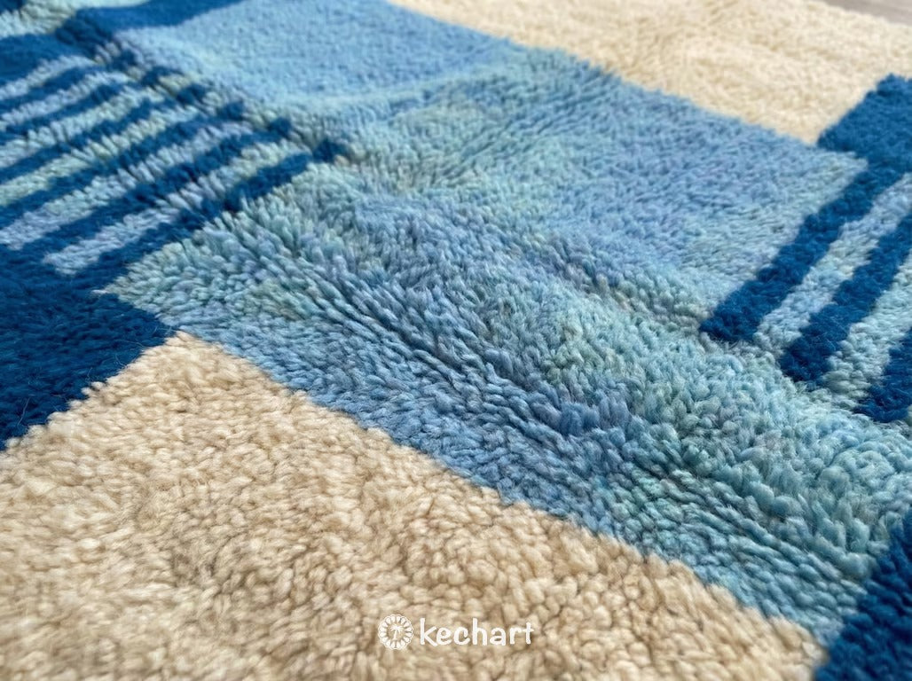 Custom Beni Ourain Rug - Handwoven Cream & Blue Wool - Made to Order