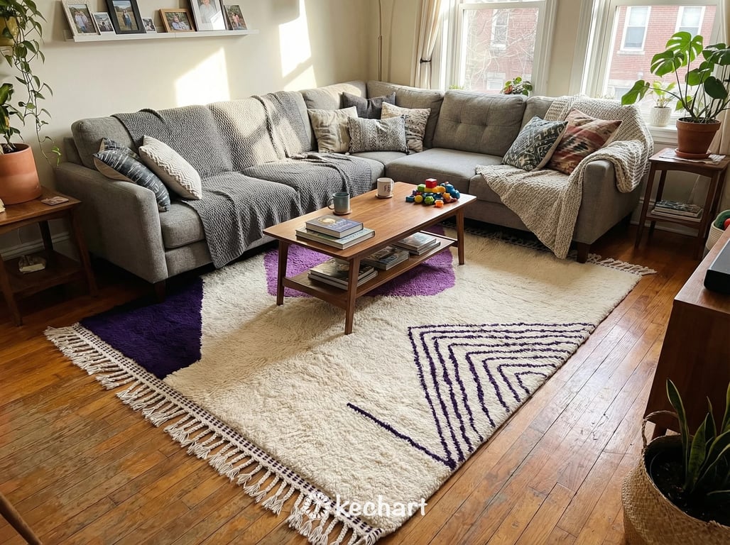 Custom Beni Ourain Rug - Moroccan Wool in Viola Indigo Diamond Pattern