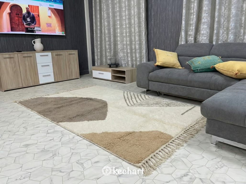 Custom Beni Ourain Rug - Made to Order Warm Taupe Geometric Wool Rug