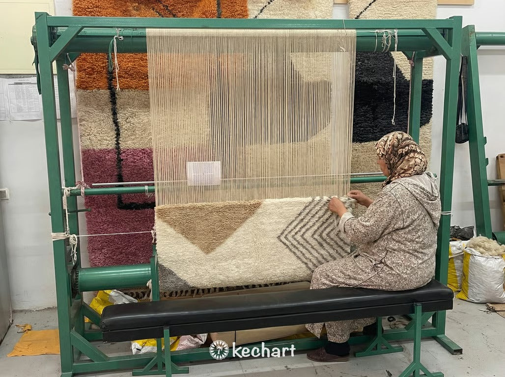 Custom Beni Ourain Rug - Made to Order Moroccan Wool Rug in Cream & Grey