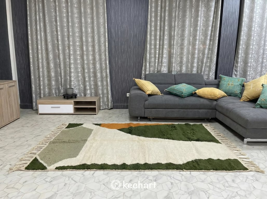 Custom Beni Ourain Rug - Olive & Sage Geometric Wool Rug - Made to Order