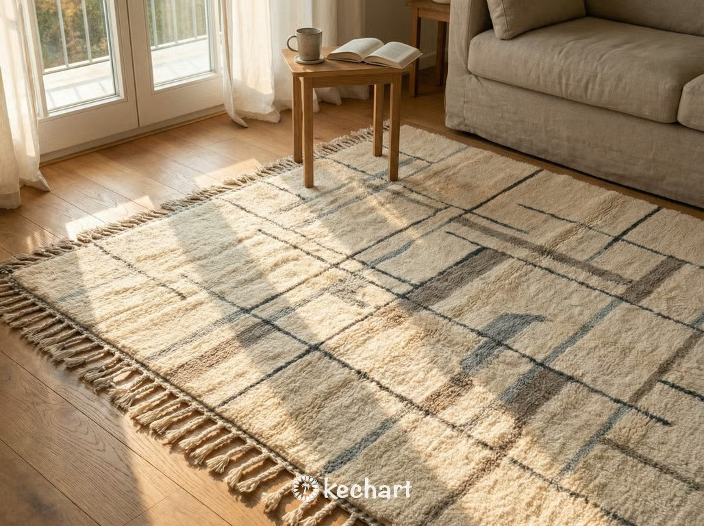 Custom Beni Ourain Moroccan Wool Rug - Grey & White Geometric - Made to Order
