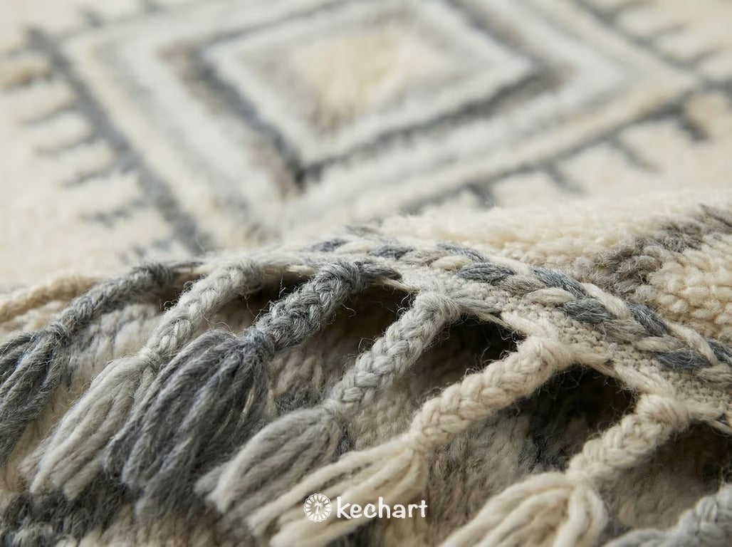 Handwoven Beni Ourain Rug Custom Sizes - Grey & White Mountain Chevron Wool