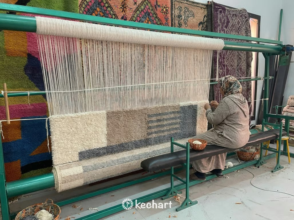 Custom Beni Ourain Rug - Handwoven Moroccan Wool, Grey & Taupe Geometric Diamonds