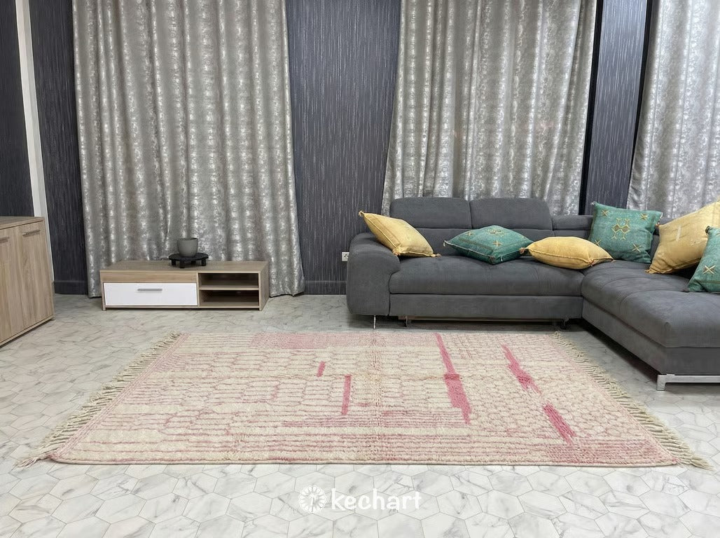 Custom Beni Ourain Rug - Made to Order Moroccan Wool with Pink Diamonds