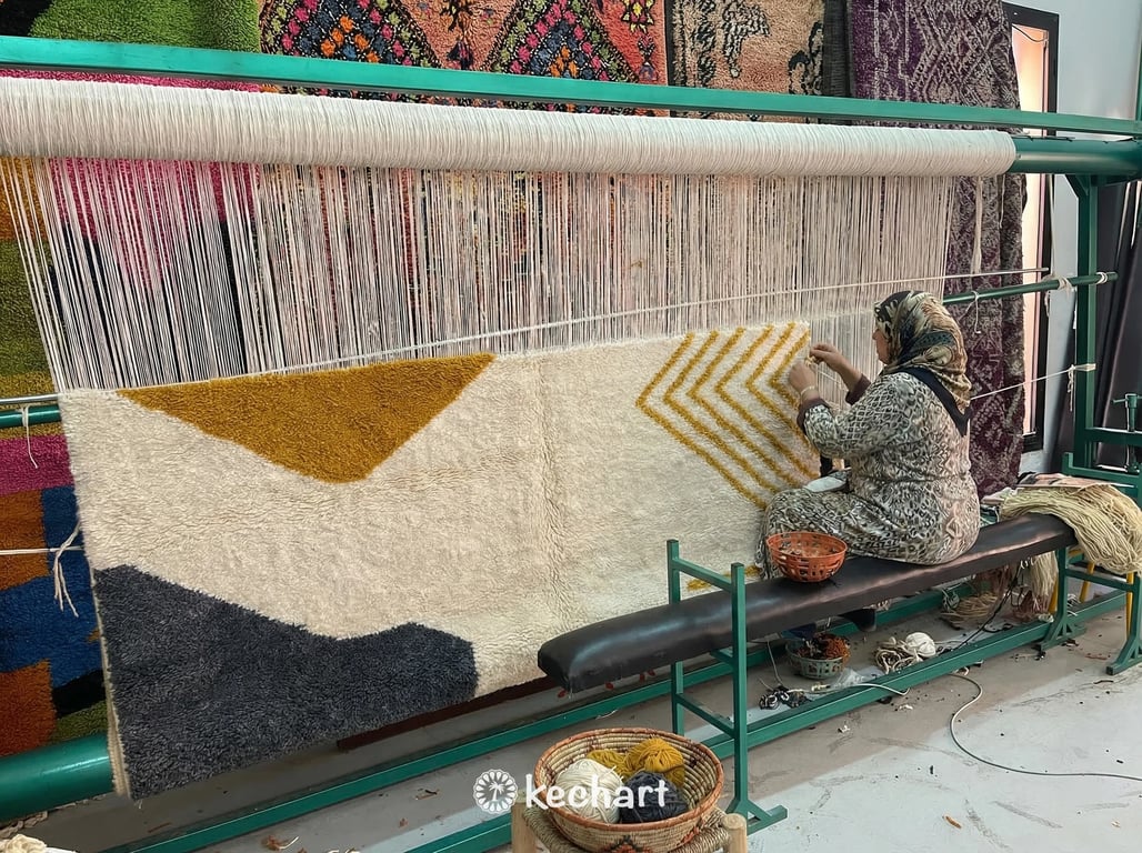 Handwoven Custom Beni Ourain Rug - Natural Cream & Curry Yellow Wool