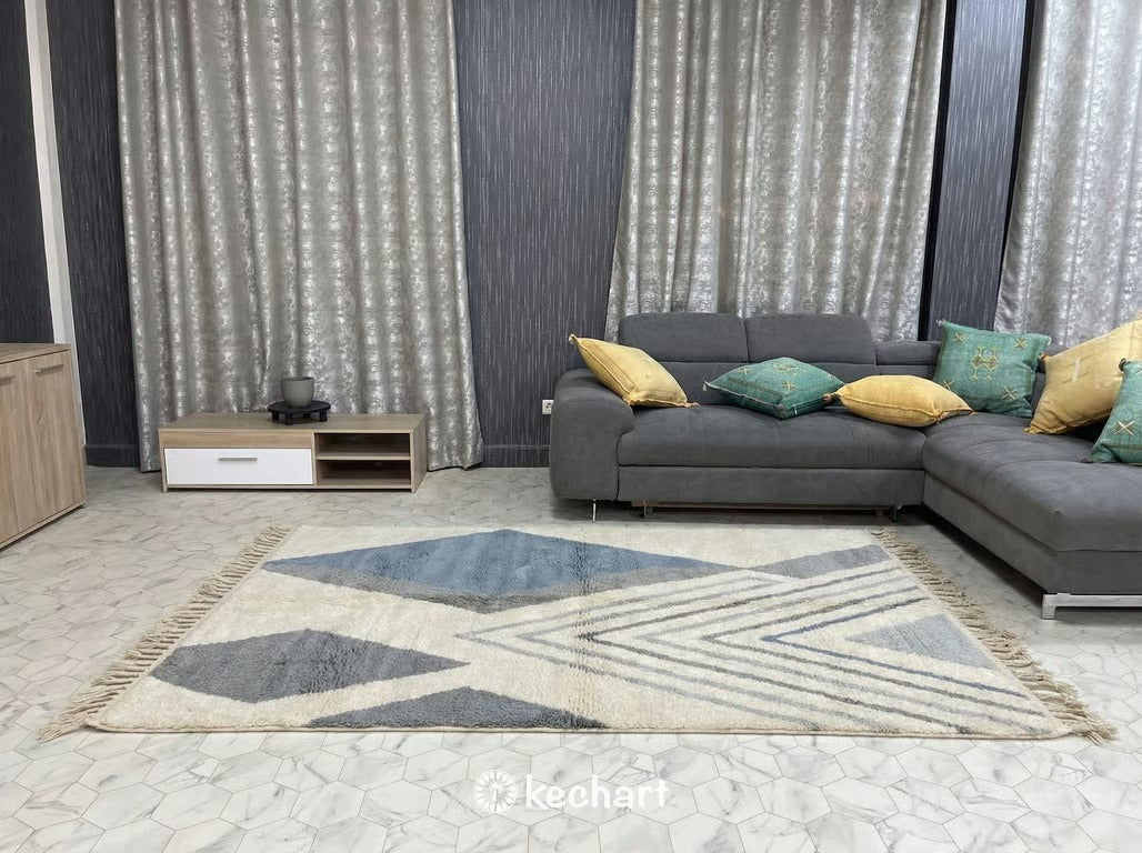 Custom Grey Beni Ourain Rug - Handwoven Moroccan Wool Diamond Pattern