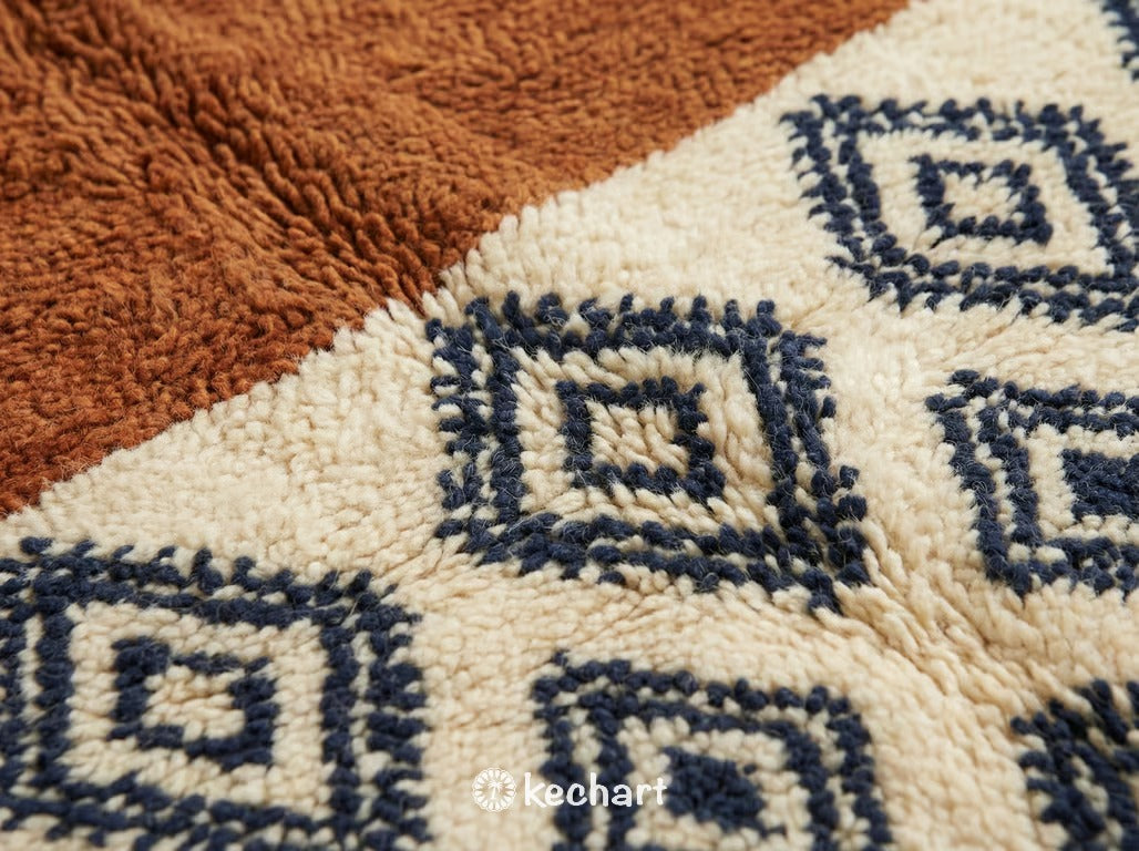 Made to Order Beni Ourain Rug - Custom Moroccan Wool, Rust & Navy Diamonds