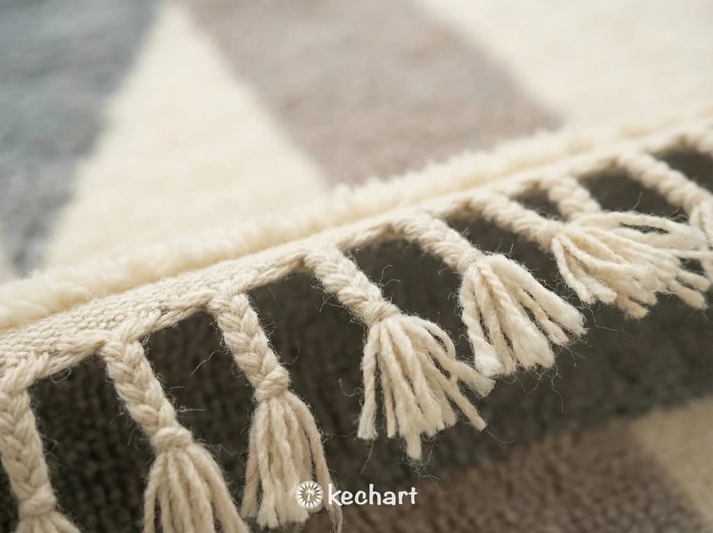 Custom Size Beni Ourain Rug - Handwoven Grey & Taupe Diamond Wool Area Rug