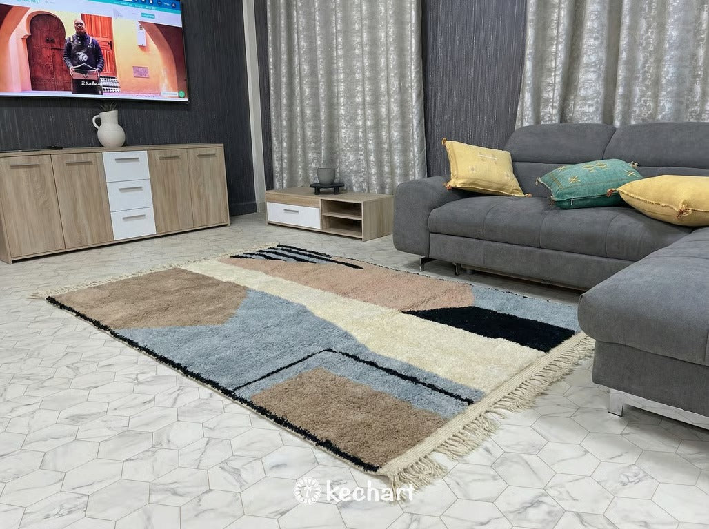 Custom Beni Ourain Moroccan Rug - Sand Wool with Geometric Diamonds