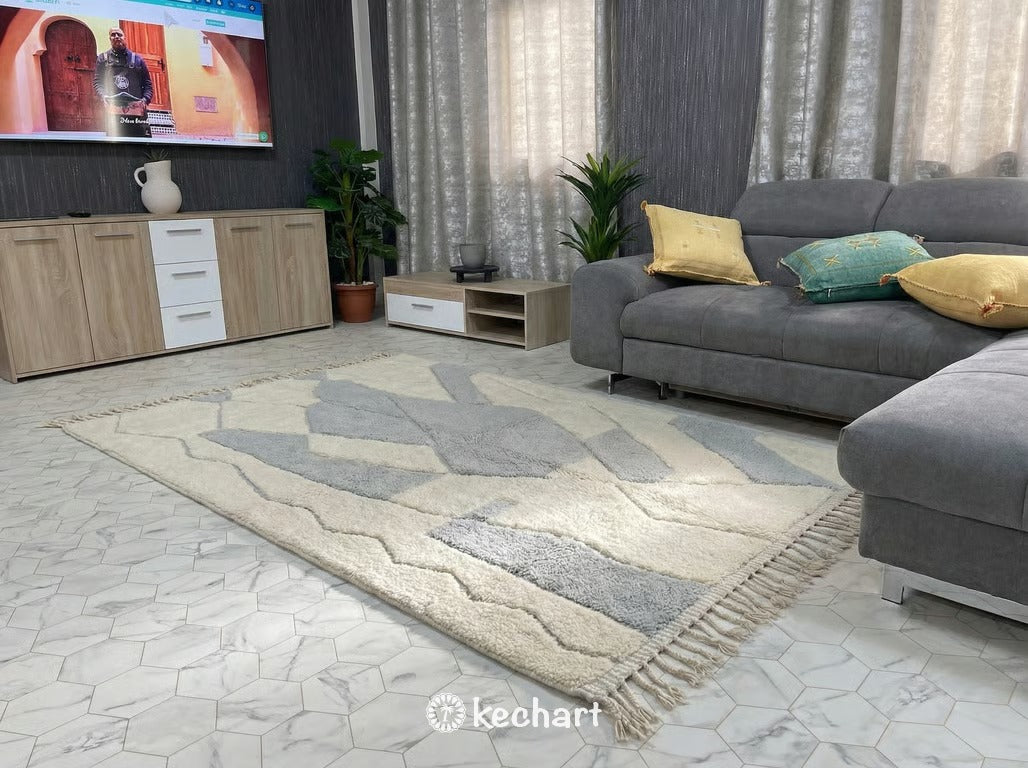 Custom Beni Ourain Wool Rug - Cream & Silver Grey Diamond - Made to Order