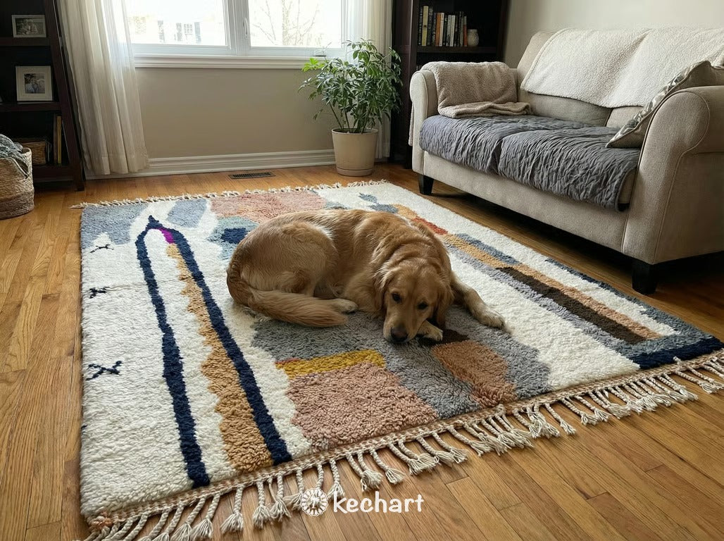 Custom Size Beni Ourain Rug - Handwoven Moroccan Wool in Night Sky & Gold