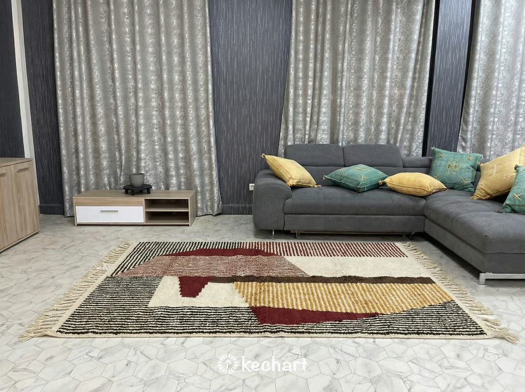 Custom Beni Ourain Rug - Made to Order Moroccan Wool, Oxblood Red & Beige