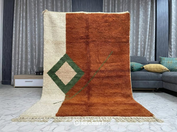 Custom Size Beni Ourain Rug - Handwoven Moroccan Wool, Rust & Beige Diamonds
