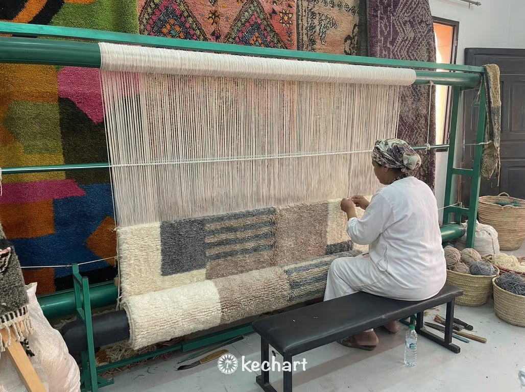 Custom Beni Ourain Rug - Handwoven Moroccan Wool, Grey & Taupe Geometric Diamonds