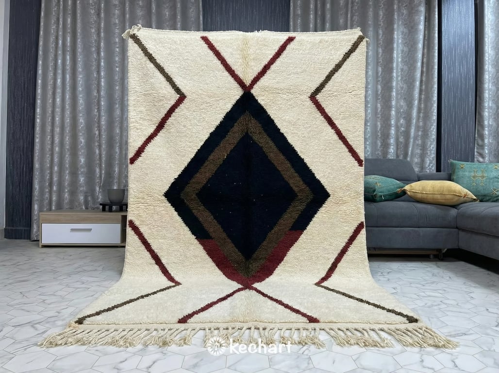 Custom Beni Ourain Rug - Made to Order Geometric Wool Rug, Oxblood & Beige Tones