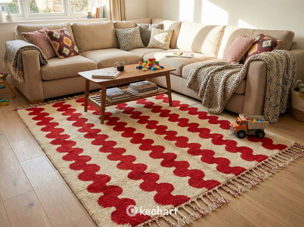 Custom Beni Ourain Rug - Cream & Red Geometric Wool - Made to Order