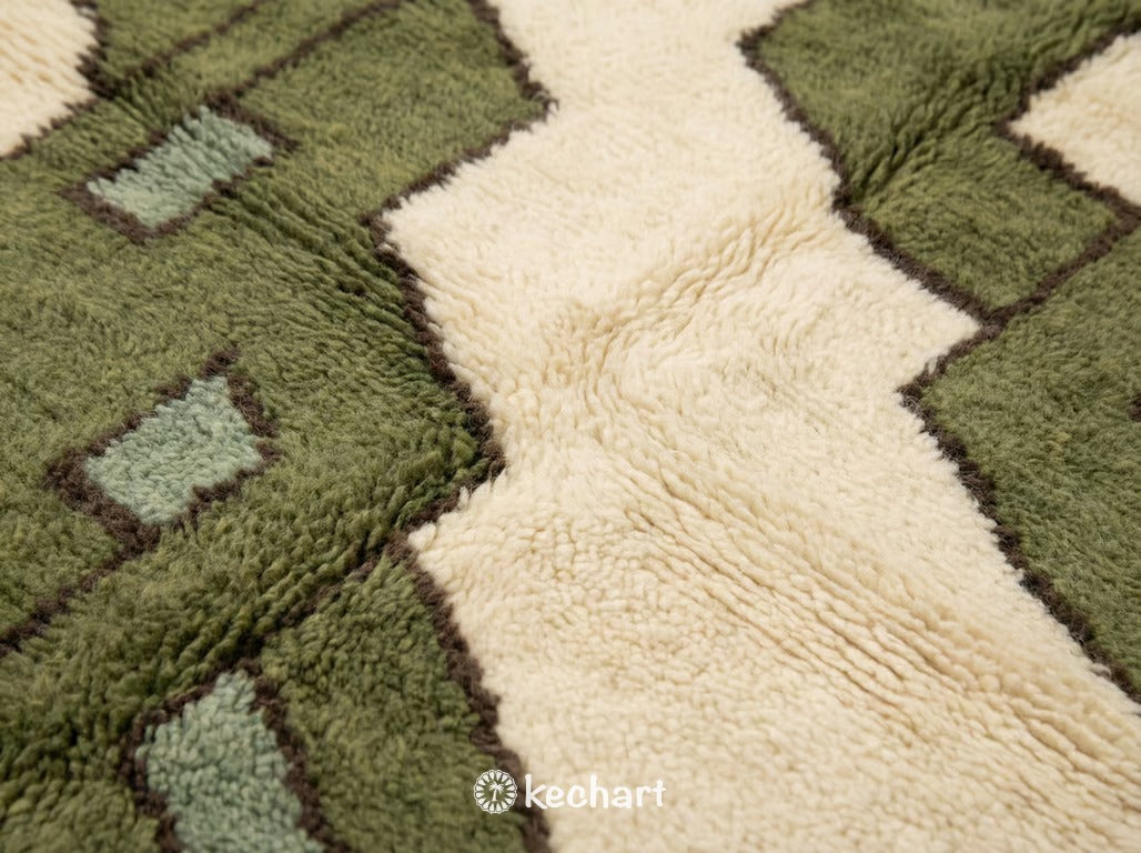 Custom Size Beni Ourain Moroccan Rug - Olive, Sage & Beige Wool