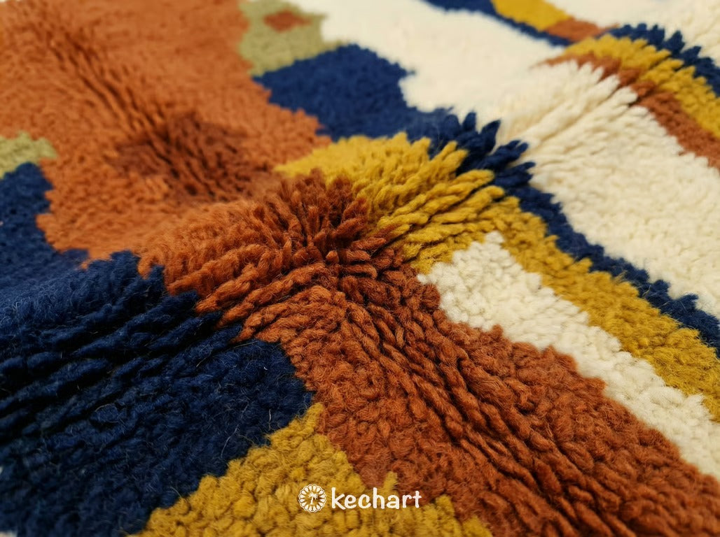 Custom Beni Ourain Rug - Made to Order Geometric Rust & Navy Wool Rug