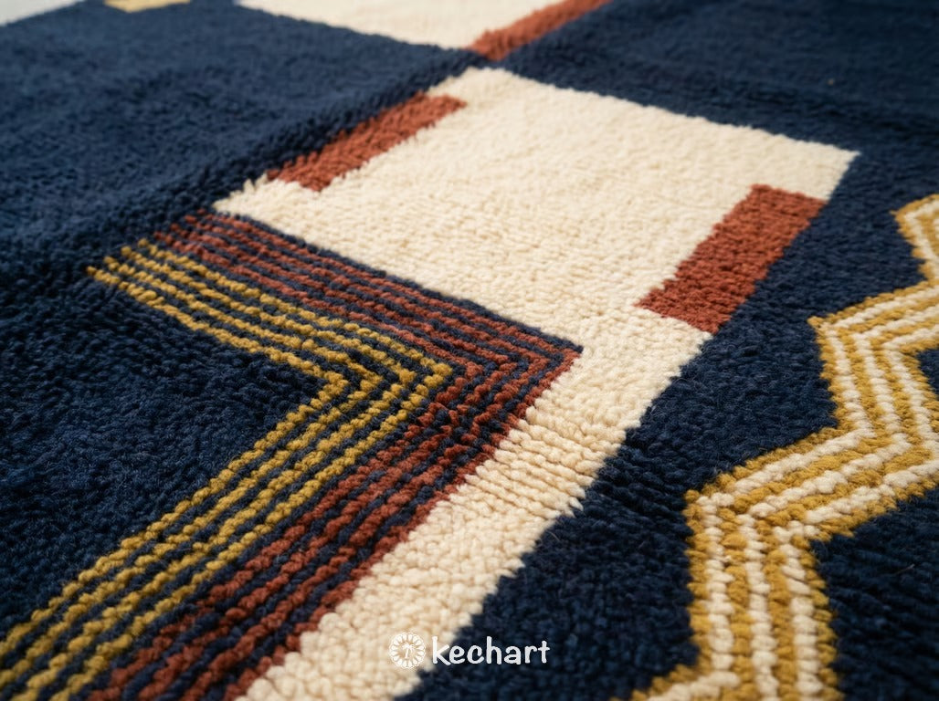 Custom Size Beni Ourain Rug - Handwoven Moroccan Wool in Rust & Cream Geometric