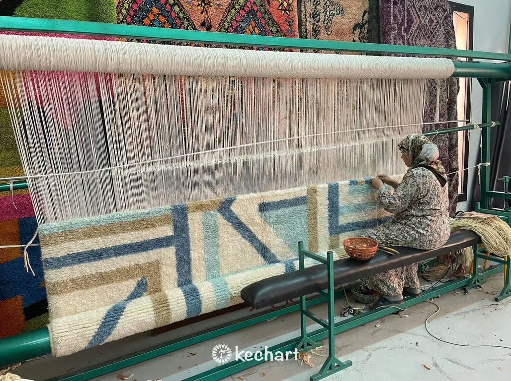 Custom Beni Ourain Moroccan Rug in Dusty Blue & Cream Wool - All Sizes Available