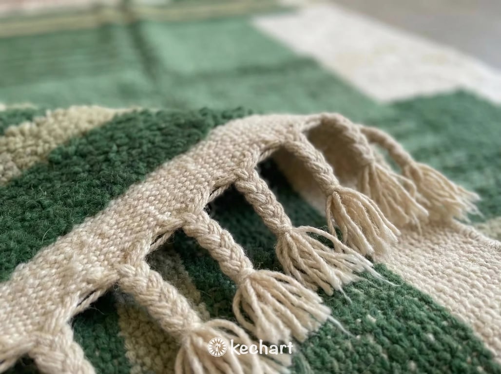 Custom Beni Ourain Rug - Plush Green Geometric Diamond Wool Rug, Made to Order