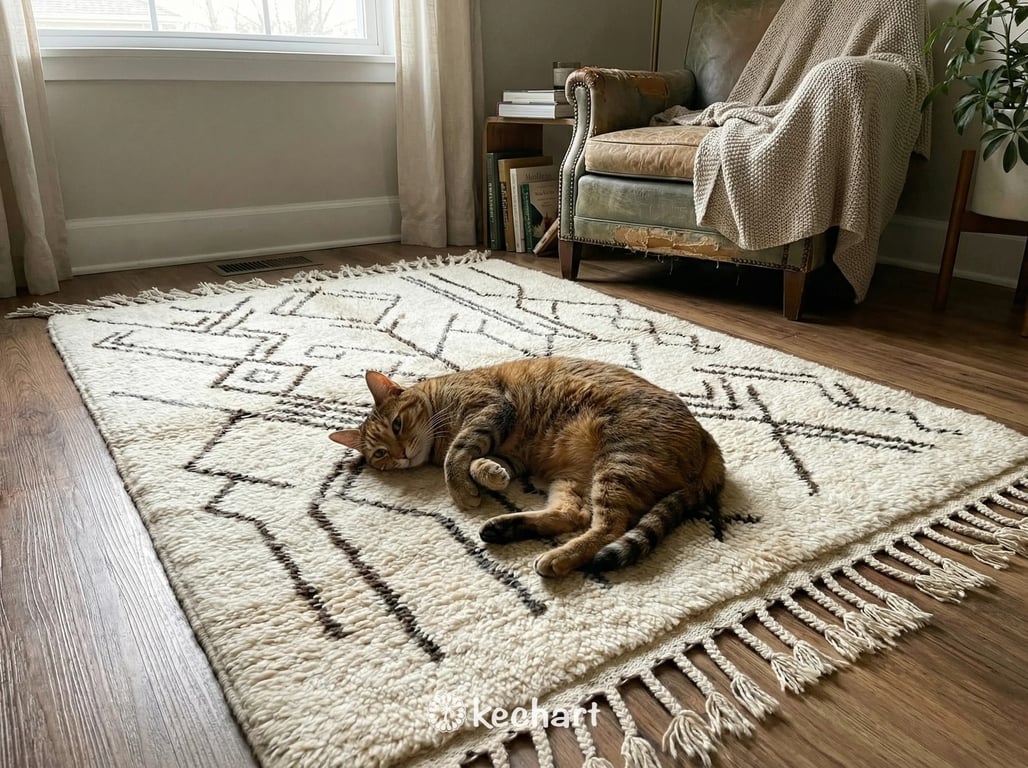Custom Size Beni Ourain Rug - Handmade Moroccan Wool, Cream & Beige Diamond Pattern