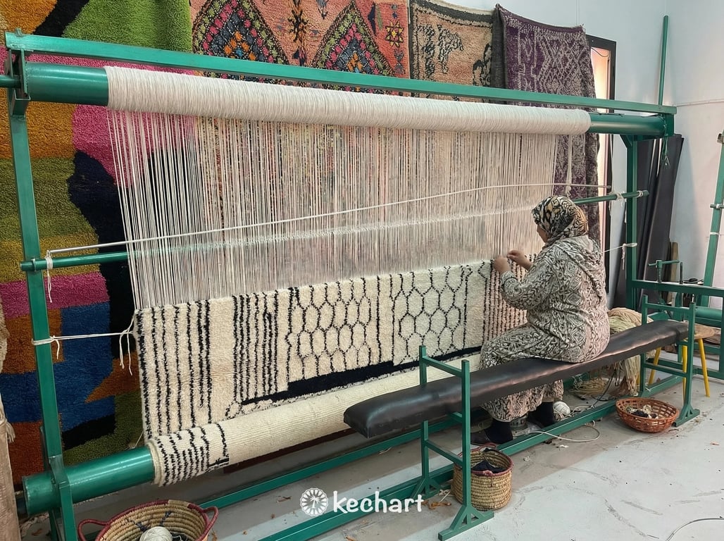 Custom Beni Ourain Rug - Handwoven Moroccan Wool in Cream & Charcoal Diamond
