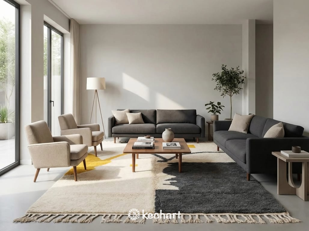 Artisan-crafted Moroccan wool rug with cream, charcoal, and yellow accents in a cozy nursery setting, creating a soft, high-end focal point on hardwood floors.