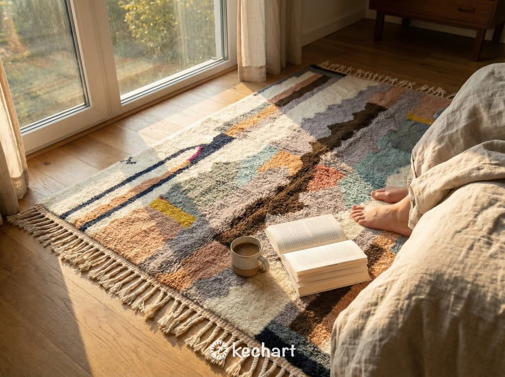 Custom Size Beni Ourain Rug - Night Sky & Gold Geometric Diamond Wool