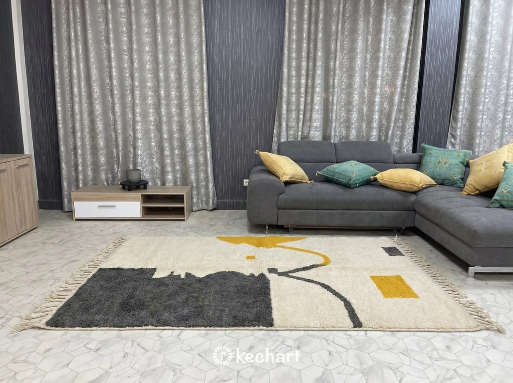 Custom Beni Ourain Rug - Made to Order Wool Rug in Cream, Charcoal & Sunflower
