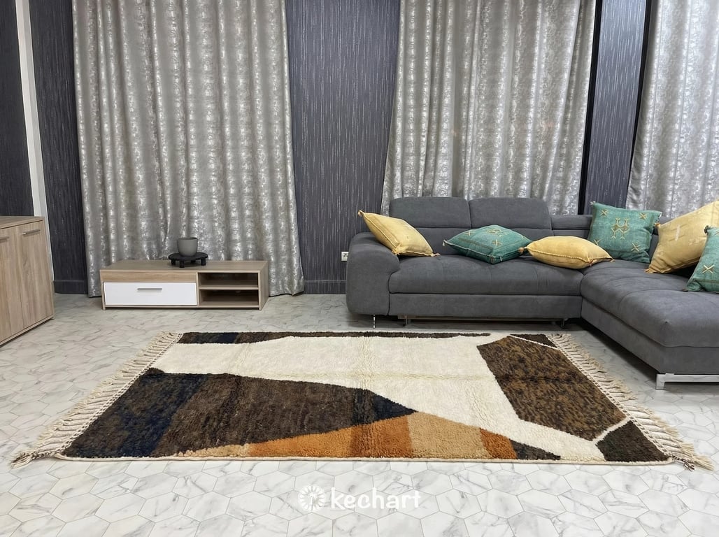 Custom Beni Ourain Rug - Handwoven Moroccan Wool Rug in Cream, Toffee & Camel