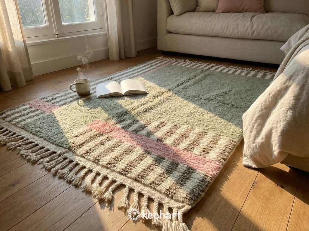 Custom Beni Ourain Rug - Made to Order Sage Green & Pink Pastel Wool Rug