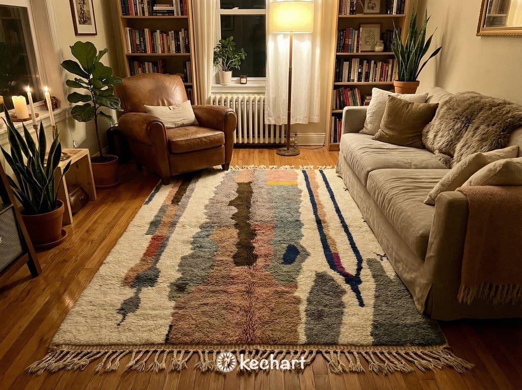 Custom Beni Ourain Rug - Handwoven Moroccan Wool, Soft White & Grey Diamonds