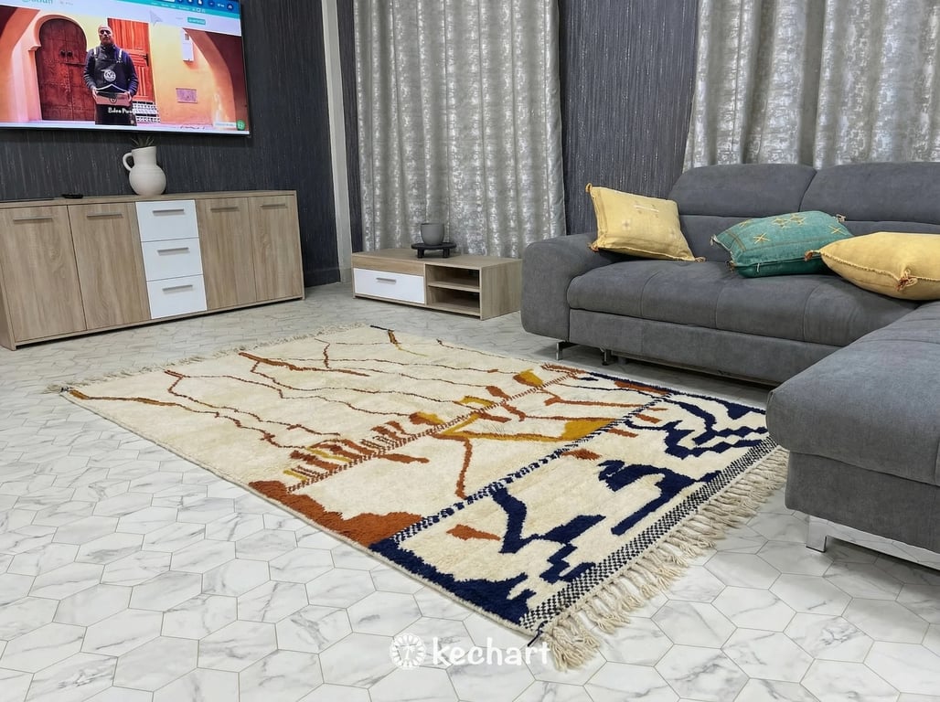 Custom Beni Ourain Rug - Handwoven Moroccan Wool in Rust, Navy & Cream