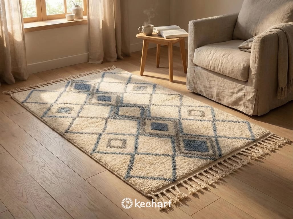 Custom Beni Ourain Rug - Handwoven Moroccan Wool with Organic Blue & Grey Pattern