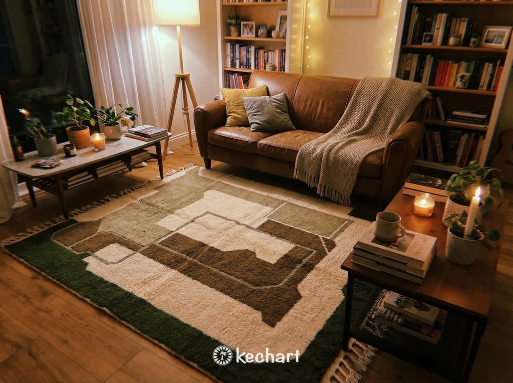Custom Beni Ourain Rug - Handwoven Moroccan Wool Rug in Olive & Sage Diamonds