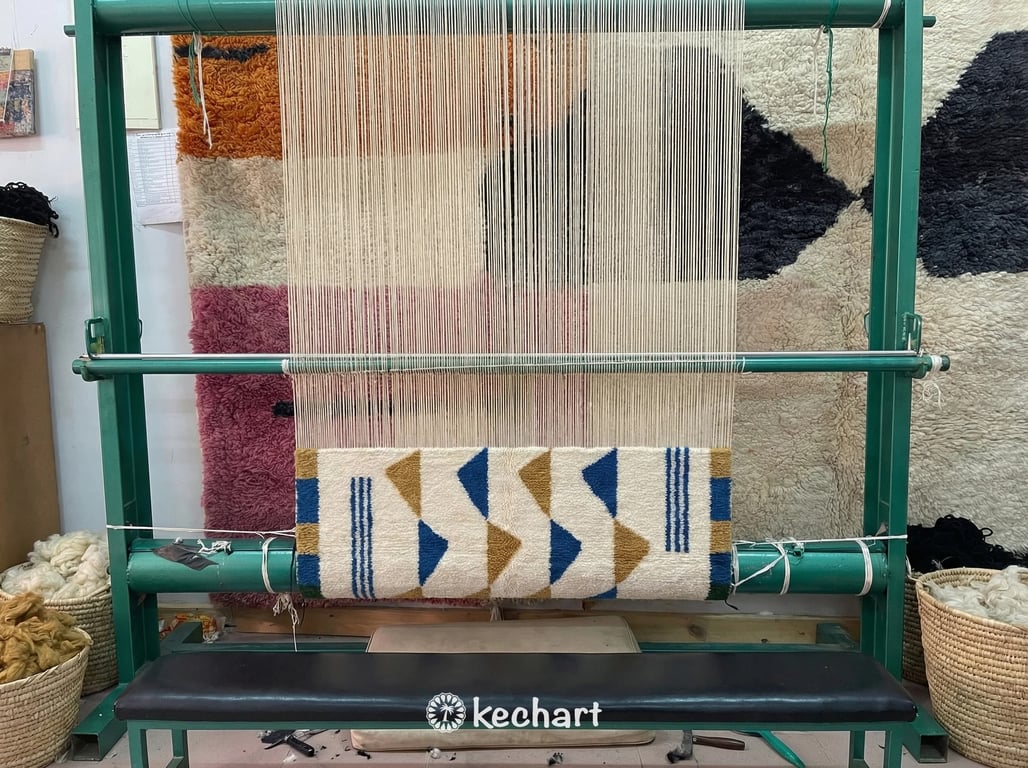 Custom Beni Ourain Rug - Made to Order Moroccan Blue & Gold Geometric Wool