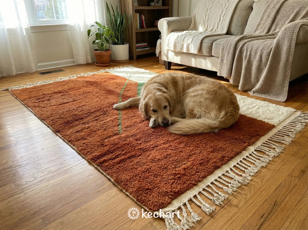 Custom Size Beni Ourain Rug - Handwoven Moroccan Wool, Rust & Beige Diamonds