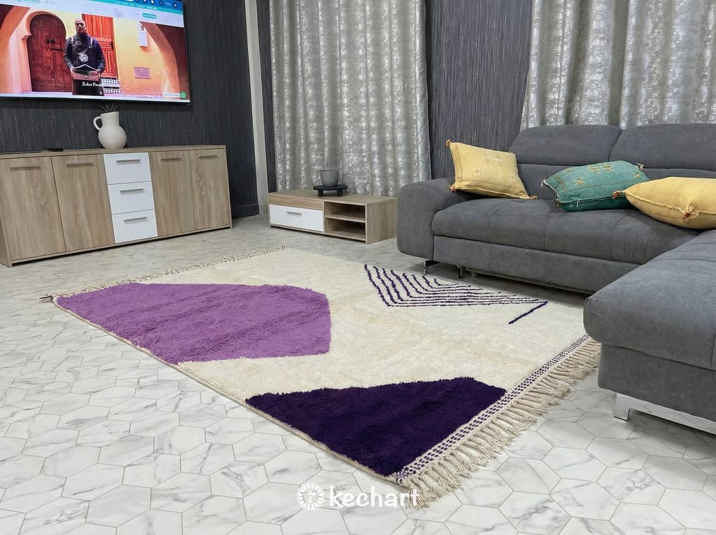 Custom Beni Ourain Rug - Moroccan Wool in Viola Indigo Diamond Pattern