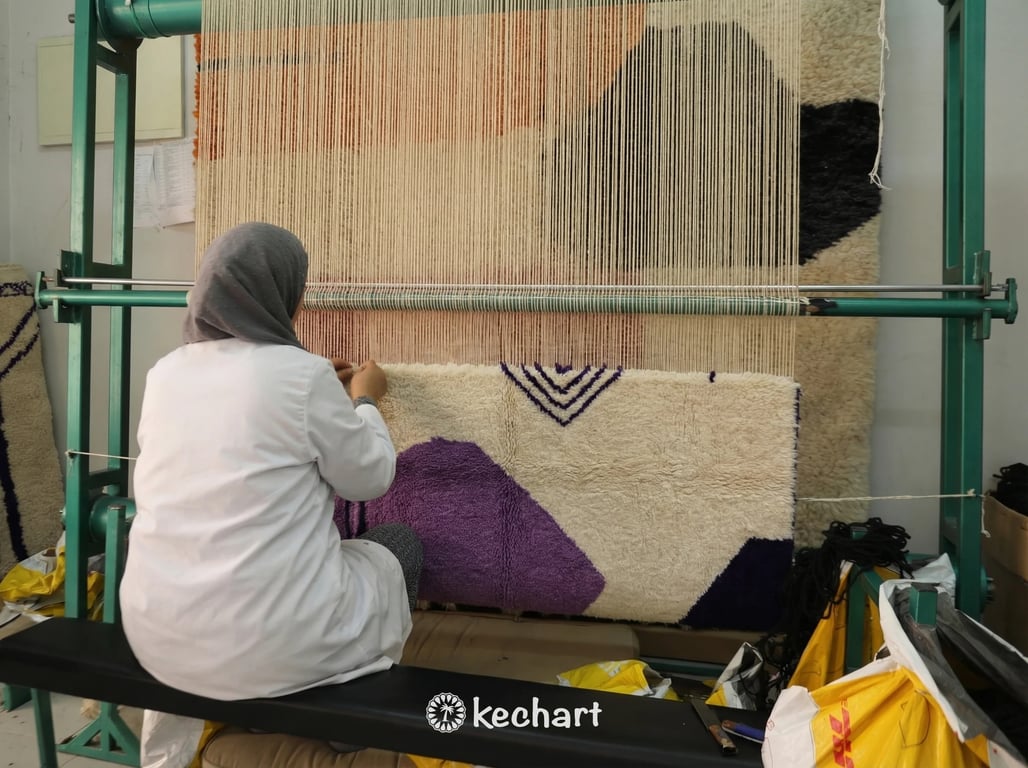 Custom Beni Ourain Rug - Moroccan Wool in Viola Indigo Diamond Pattern
