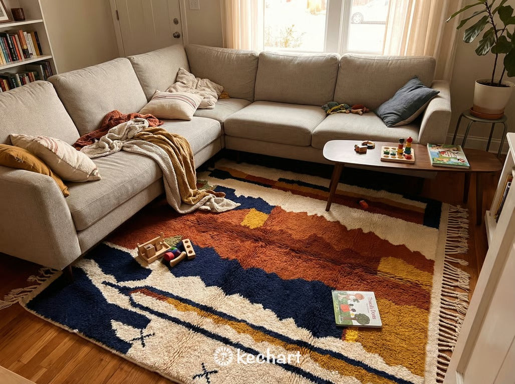 Custom Beni Ourain Rug - Made to Order Geometric Rust & Navy Wool Rug